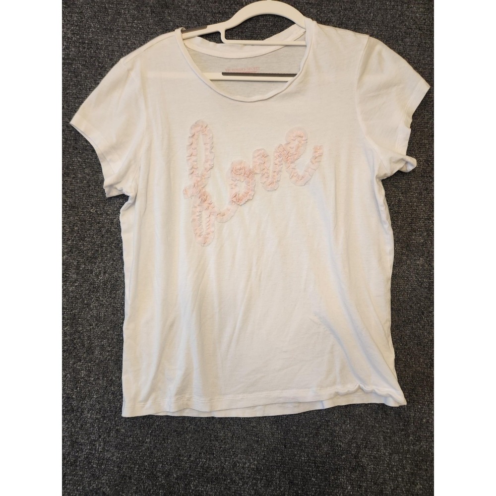 Victoria's Secret Valentine Shirt Womens Large White Love Ruffle Applique Tshirt